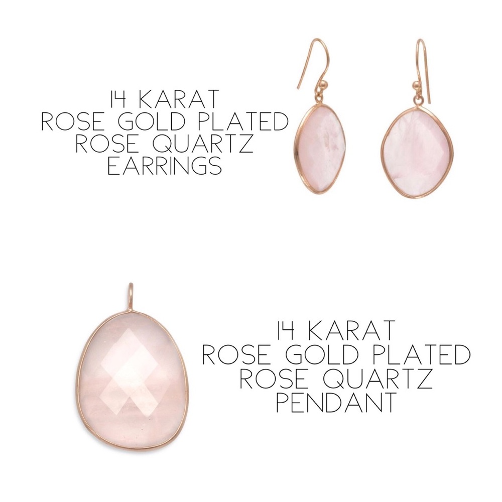 14Karat RoseGoldPlated RoseQuartz Pendant Earrings